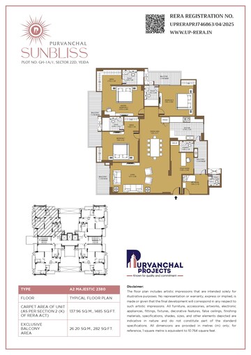 Floor Plan in 3 BHK Apartment at Purvanchal Sunbliss, Sector 22d Yamuna Expressway – for Sale
