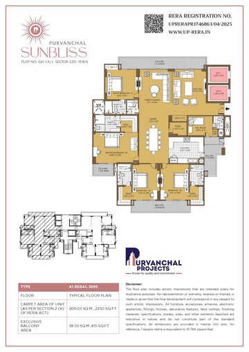 Master Plan in 3 BHK Apartment at Purvanchal Sunbliss, Sector 22d Yamuna Expressway – for Sale