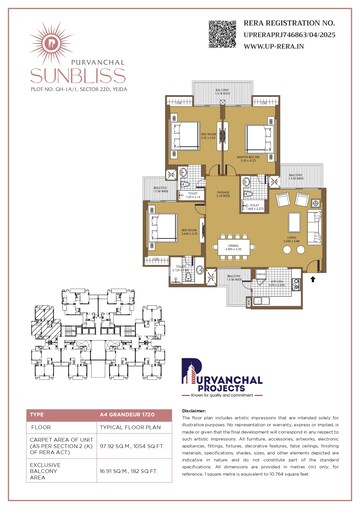 Floor Plan in 4 BHK Apartment at Purvanchal Sunbliss, Sector 22d Yamuna Expressway – for Sale