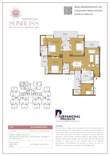 Floor Plan in 1 BHK Apartment at Purvanchal Sunbliss, Sector 22d Yamuna Expressway – for Sale