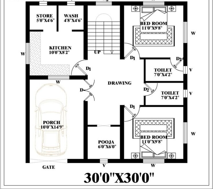 Floor Plan, badowala 2 Bedroom 1100 Sq.Ft. Independent House In Badowala Dehradun 8570066