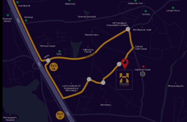 Map Location, vaishnavi-houdini 3 Bedroom 1830 Sq.Ft. Apartment In Bandlaguda Jagir Hyderabad 8570099