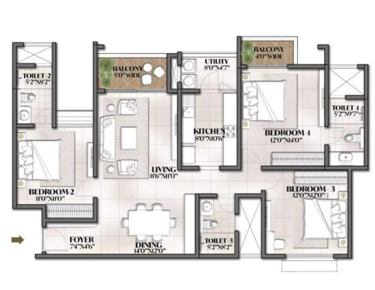 Floor Plan, ngv-apartment 3 Bedroom 2000 Sq.Ft. Apartment In Koramangala Bangalore 8572152