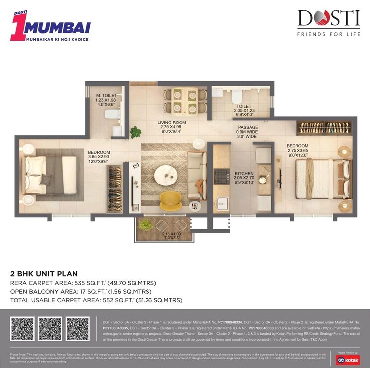 Floor Plan, dosti-greater-thane 2 Bedroom 552 Sq.Ft. Apartment In Kalher Thane 8572163