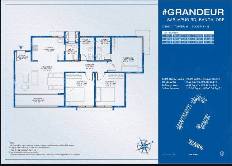 Floor Plan, godrej-park-retreat 3 Bedroom 1345 Sq.Ft. Apartment In Sarjapur Road Bangalore 8583855