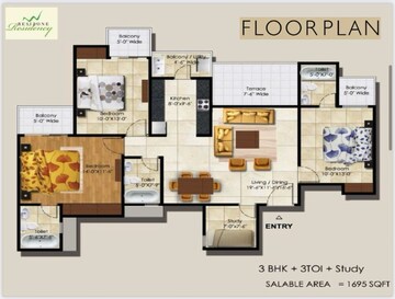 Floor Plan in 3 BHK Apartment at Resizone Residency, Sewla Kalan – for Sale