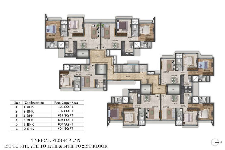 Floor Plan, arkade-serene 2 Bedroom 702 Sq.Ft. Apartment In Malad West Mumbai 8584659