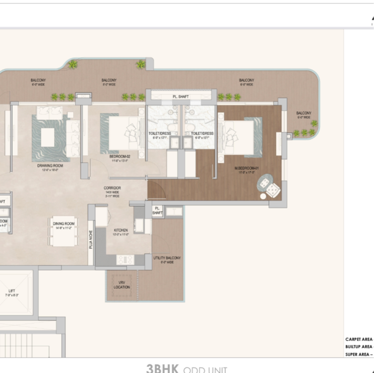 Floor Plan, sector 88 3 Bedroom 2651 Sq.Ft. Apartment In Sector 88 Mohali 8586042