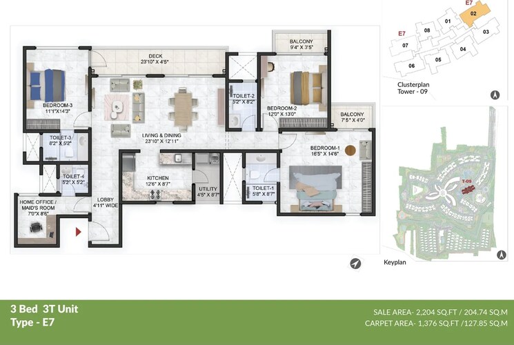 Floor Plan, prestige-park-grove 3 Bedroom 2204 Sq.Ft. Apartment In Whitefield Bangalore 8586082