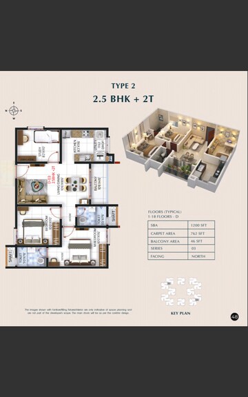 Floor Plan in 2.5 BHK Apartment at SBR One Residence, Whitefield – for Sale
