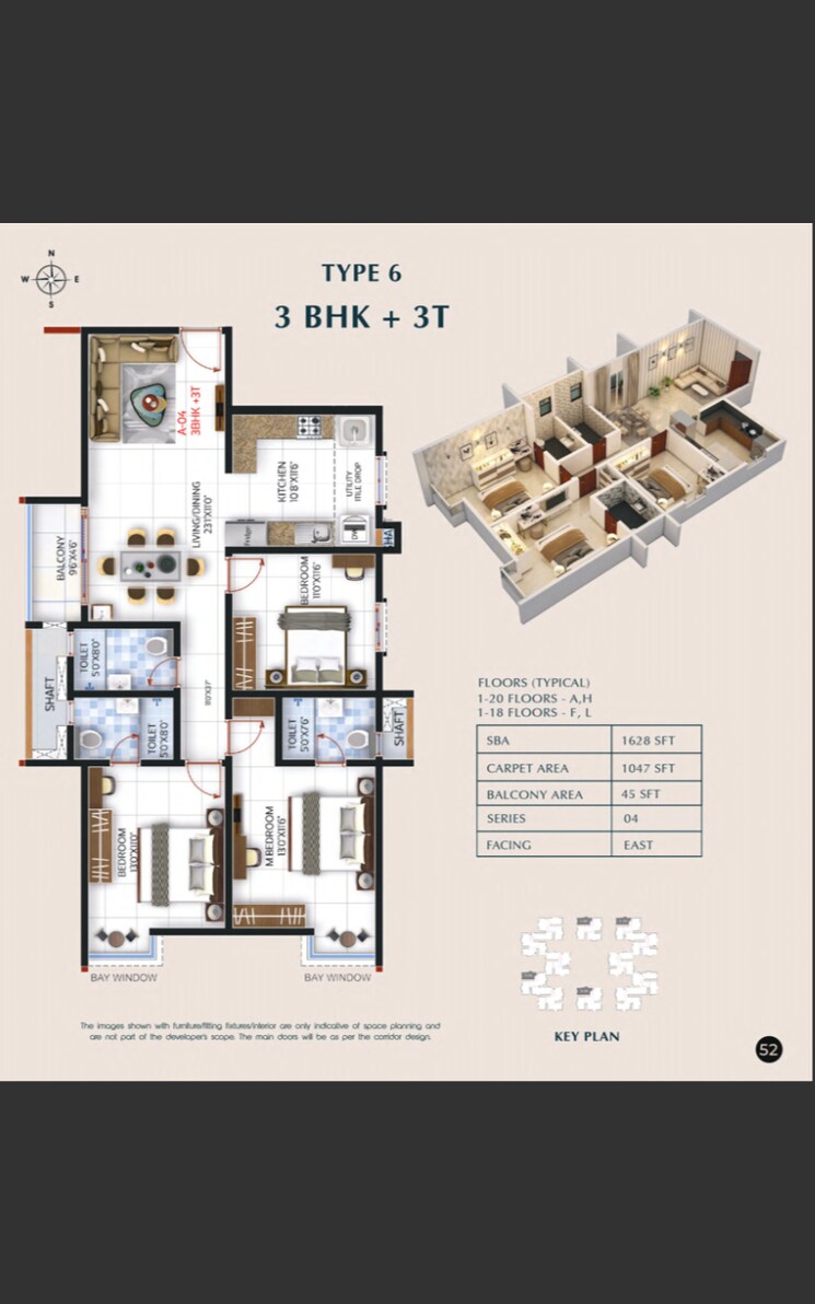 Floor Plan, sbr-one-residence 3 Bedroom 1628 Sq.Ft. Apartment In Whitefield Bangalore 8586394