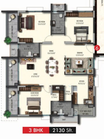 Floor Plan in 3 BHK Apartment at Poulomi Avante, Kokapet – for Sale