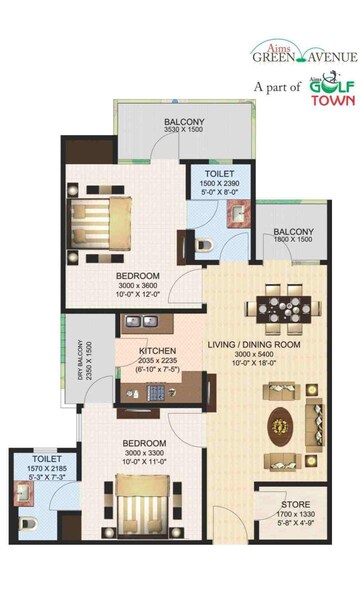 Floor Plan in 3 BHK Apartment at Aims Greens Avenue, Sector 4 Greater Noida – for Sale