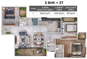 Floor Plan in 2 BHK Apartment at Sattva Lumina, Yelahanka – for Sale