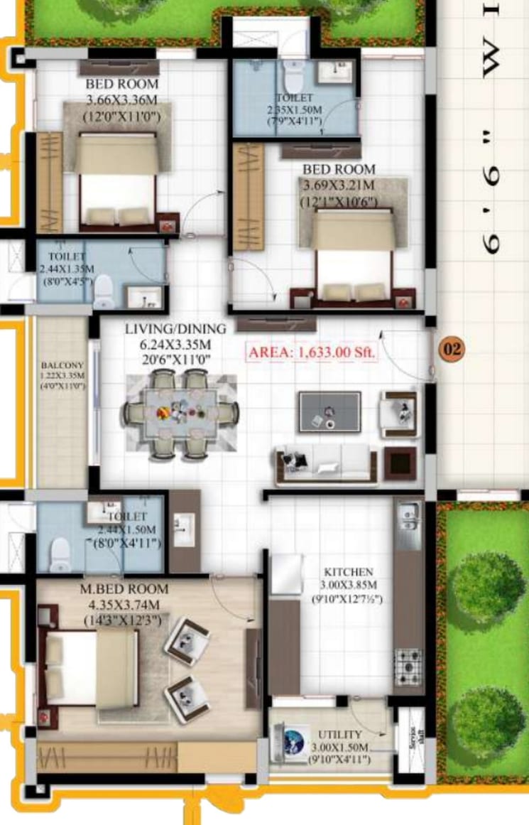 Floor Plan, vaishnavi-houdini 3 Bedroom 1633 Sq.Ft. Apartment In Bandlaguda Jagir Hyderabad 8590864