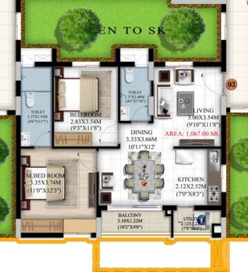 Floor Plan in 2 BHK Apartment at Vaishnavi Houdini, Bandlaguda Jagir – for Sale