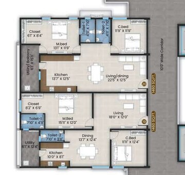 Floor Plan in 2 BHK Apartment at Pocharam – for Sale