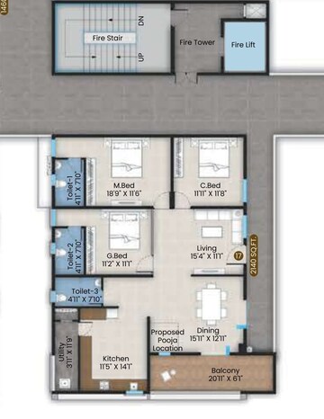 Floor Plan in 2 BHK Apartment at Pocharam – for Sale
