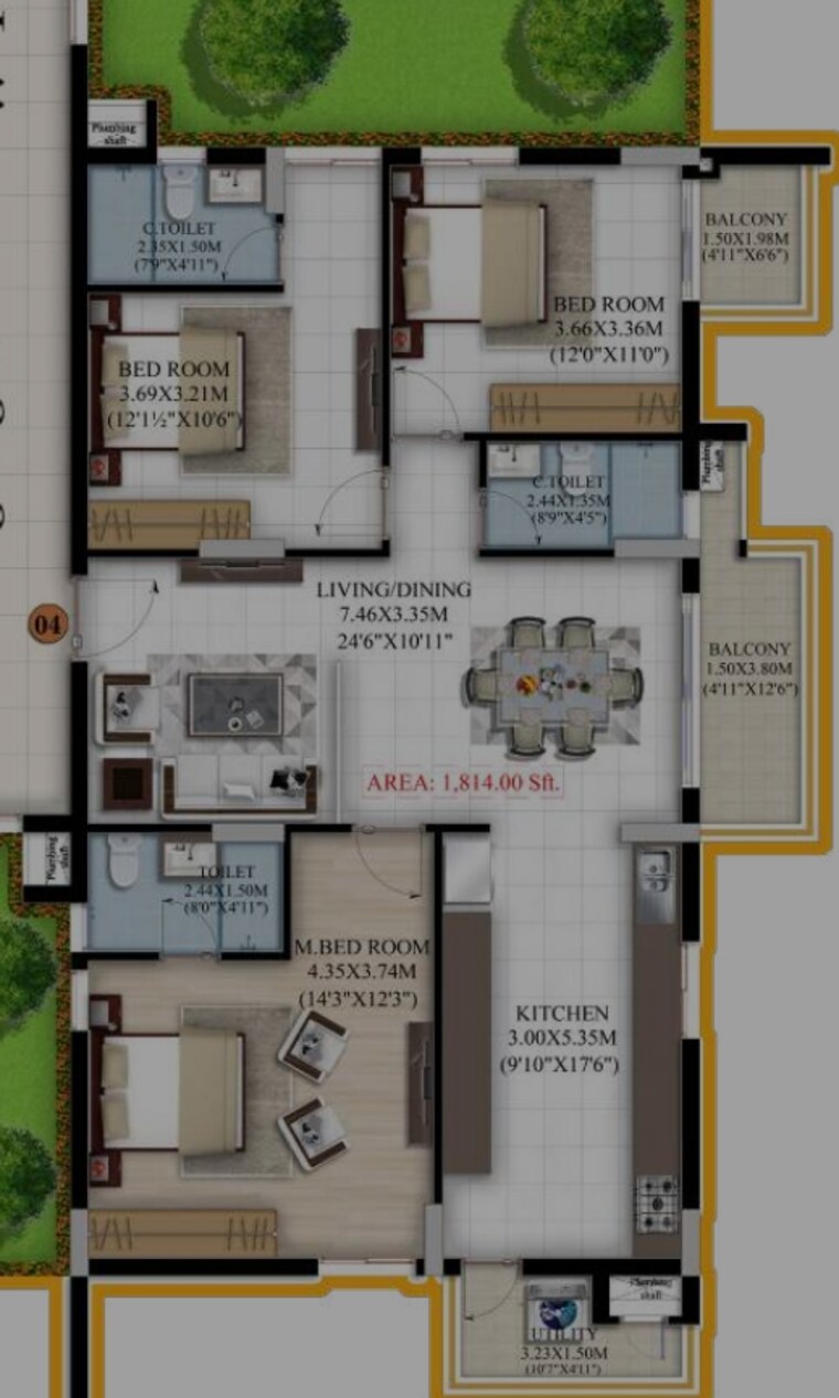Floor Plan, vaishnavi-houdini 3 Bedroom 1814 Sq.Ft. Apartment In Bandlaguda Jagir Hyderabad 8592778