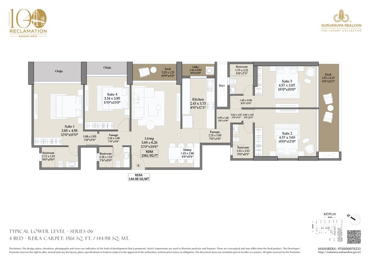 Floor Plan, bandra west 3 Bedroom 1160 Sq.Ft. Apartment In Bandra West Mumbai 8594305