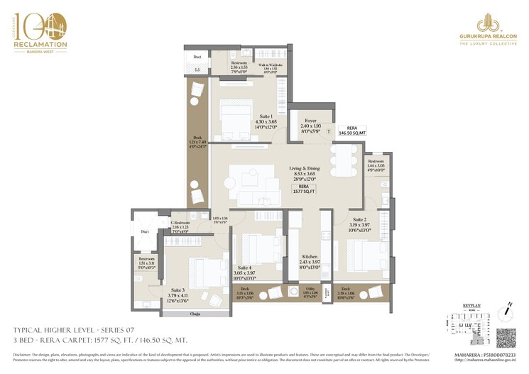 Floor Plan, bandra west 3 Bedroom 1160 Sq.Ft. Apartment In Bandra West Mumbai 8594305