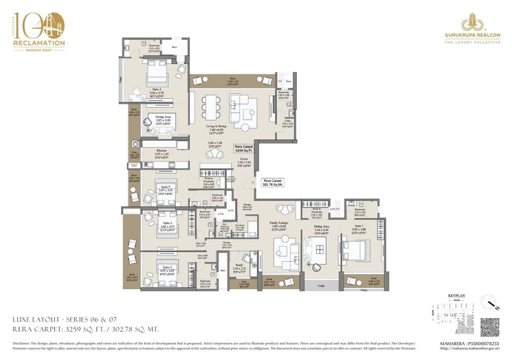 Floor Plan, bandra west 3 Bedroom 1160 Sq.Ft. Apartment In Bandra West Mumbai 8594305