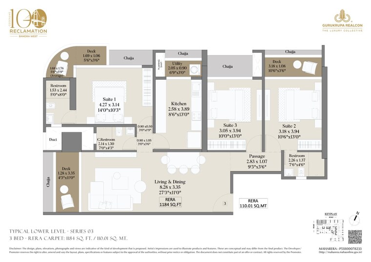 Floor Plan, bandra west 3 Bedroom 1160 Sq.Ft. Apartment In Bandra West Mumbai 8594305