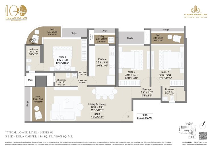 Floor Plan, bandra west 4 Bedroom 1561 Sq.Ft. Apartment In Bandra West Mumbai 8594334