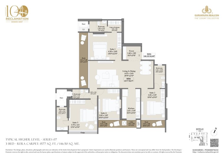 Floor Plan, bandra west 4 Bedroom 1811 Sq.Ft. Apartment In Bandra West Mumbai 8594338