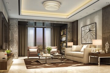 Living Room in 4 BHK Apartment at Lodha World View, Worli – for Rent