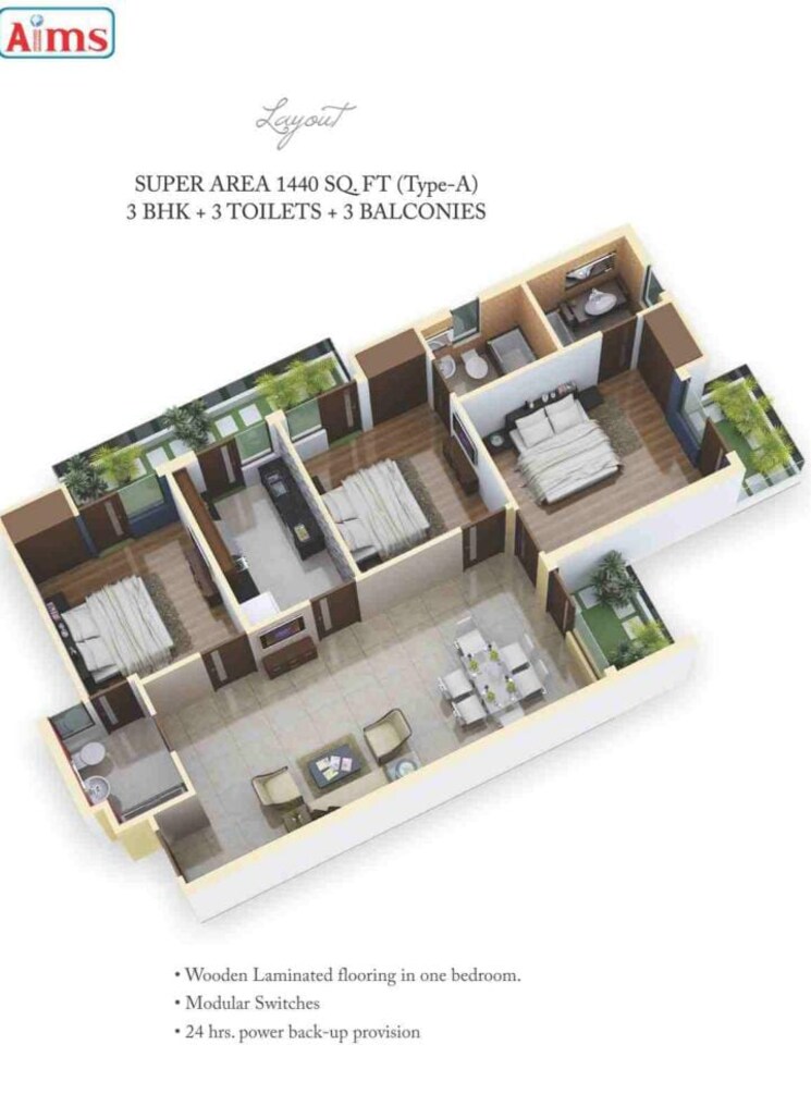 Floor Plan, aims-greens-avenue 3 Bedroom 1440 Sq.Ft. Apartment In Sector 4 Greater Noida Greater Noida 8594770
