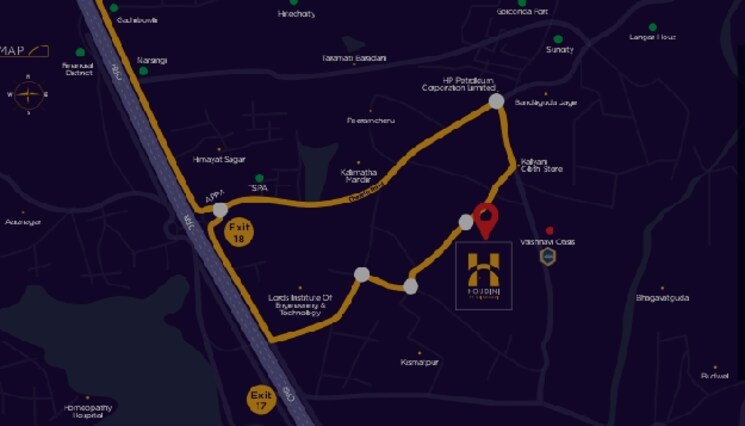 Map Location, vaishnavi-houdini 3 Bedroom 1871 Sq.Ft. Apartment In Bandlaguda Jagir Hyderabad 8596451