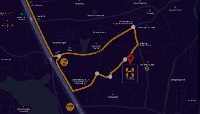 Map Location, vaishnavi-houdini 3 Bedroom 1865 Sq.Ft. Apartment In Bandlaguda Jagir Hyderabad 8596462