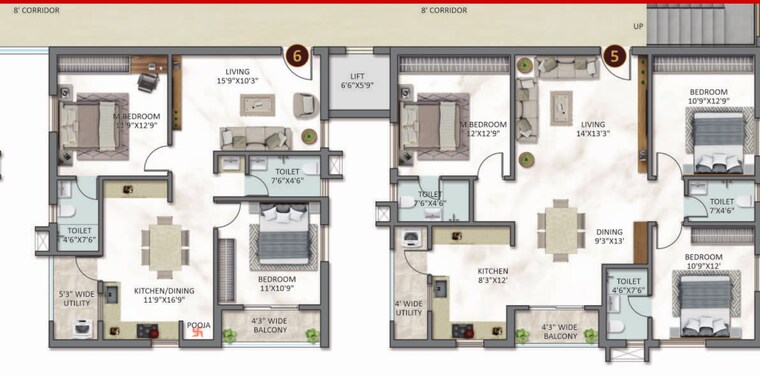 Floor Plan, bachupally 3 Bedroom 1560 Sq.Ft. Apartment In Bachupally Hyderabad 8596741