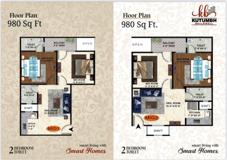 Floor Plan, upsidc site c 2 Bedroom 980 Sq.Ft. Builder Floor In Upsidc Site C Greater Noida 8597140