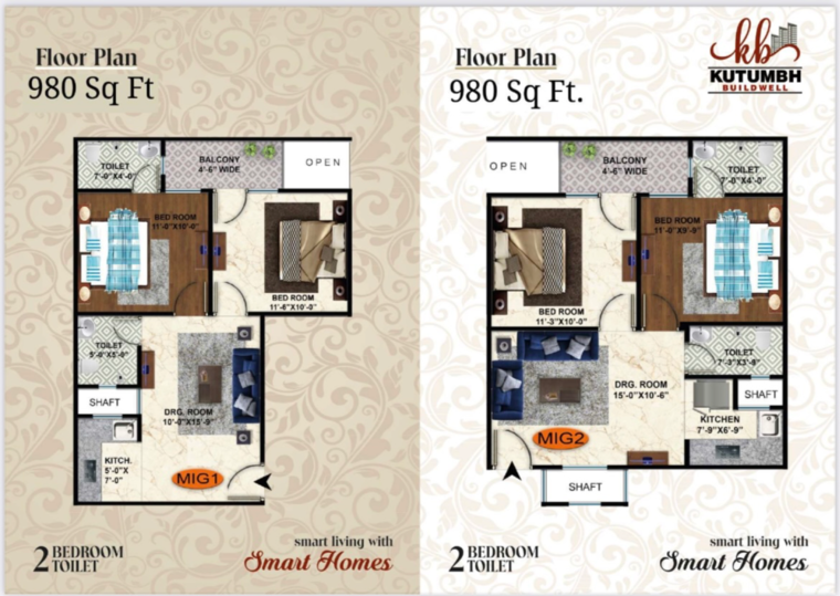 Floor Plan, upsidc site c 2 Bedroom 980 Sq.Ft. Builder Floor In Upsidc Site C Greater Noida 8597140