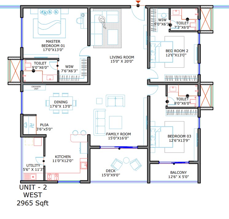 Floor Plan, sas-diamond-towers 3 Bedroom 2965 Sq.Ft. Apartment In Financial District Hyderabad 8601596