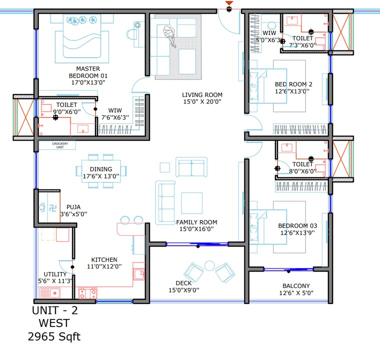Floor Plan, sas-diamond-towers 3 Bedroom 2965 Sq.Ft. Apartment In Financial District Hyderabad 8601596