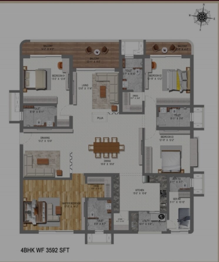 Floor Plan, raghava-cinq 4 Bedroom 3592 Sq.Ft. Apartment In Financial District Hyderabad 8601811