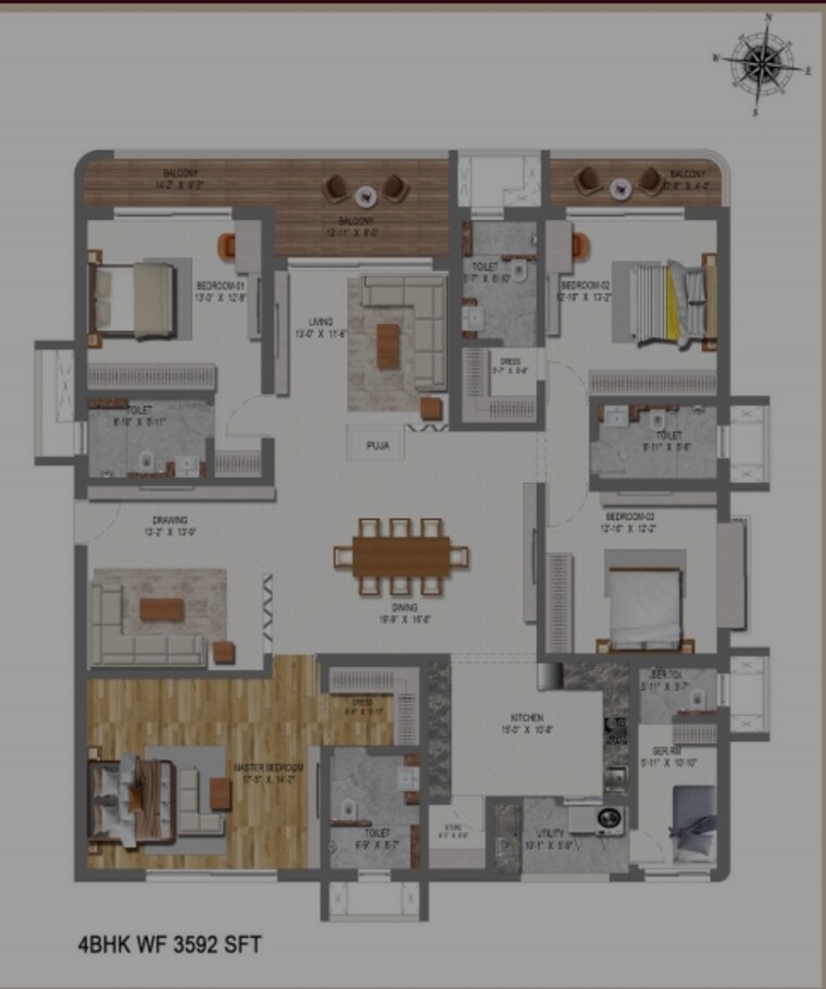 Floor Plan, raghava-cinq 4 Bedroom 3592 Sq.Ft. Apartment In Financial District Hyderabad 8601811