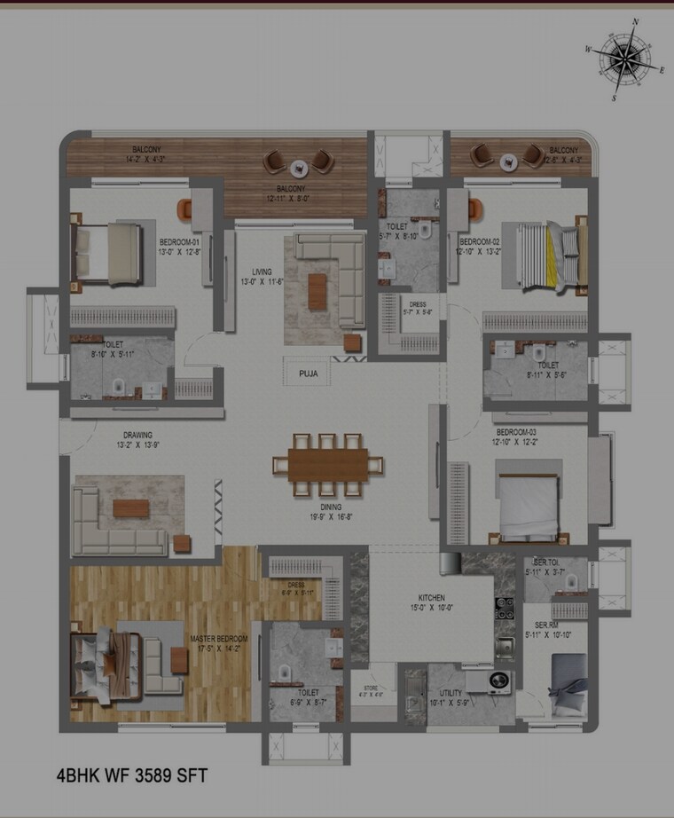 Floor Plan, financial district 4 Bedroom 3589 Sq.Ft. Apartment In Financial District Hyderabad 8601829