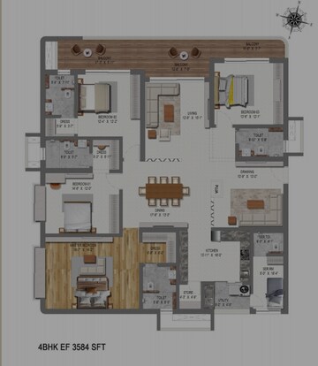 Floor Plan in 4 BHK Apartment at Raghava Cinq, Financial District – for Sale