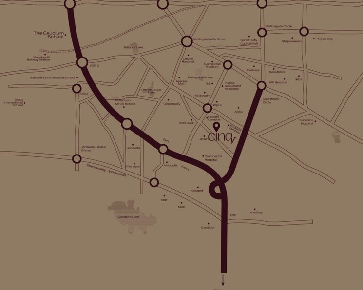 Map Location, raghava-cinq 4 Bedroom 3584 Sq.Ft. Apartment In Financial District Hyderabad 8601840