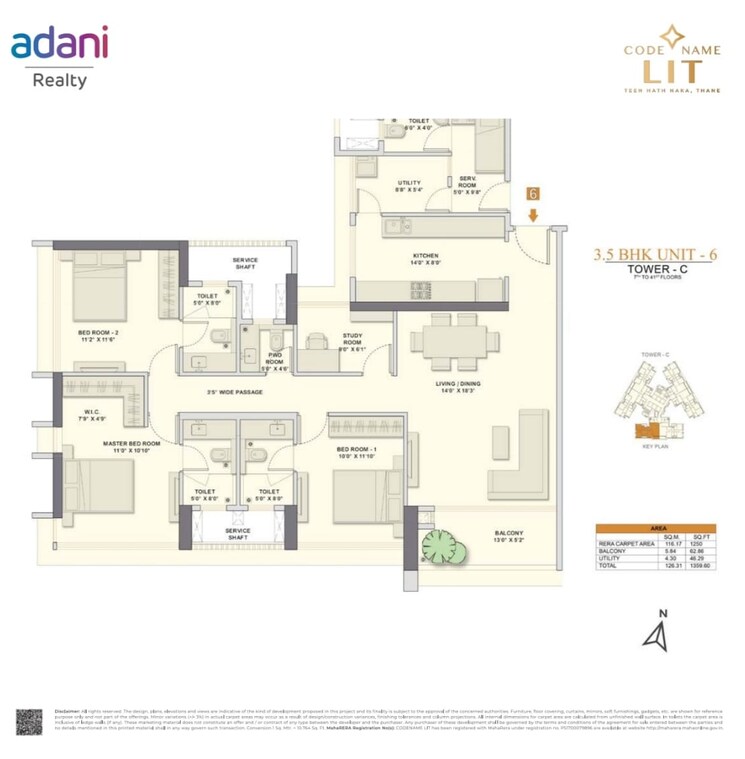 Floor Plan, adani-codename-lit 3 Bedroom 1133 Sq.Ft. Apartment In Thane West Thane 8603900