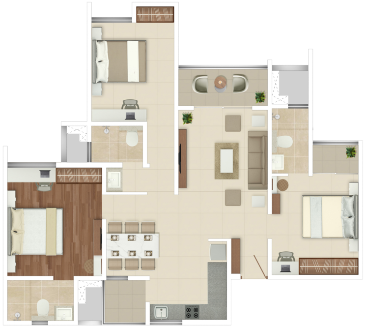 Floor Plan, rohan-ekanta 3 Bedroom 1665 Sq.Ft. Apartment In Gunjur Bangalore 8605759
