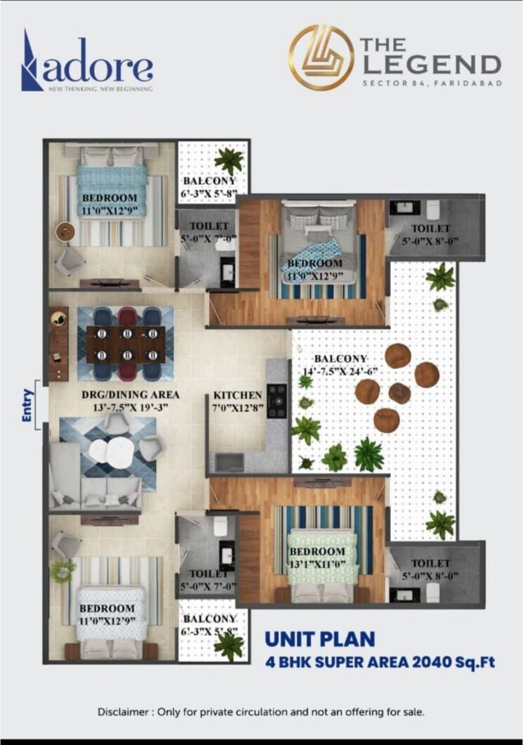Floor Plan, adore-legend 4 Bedroom 2040 Sq.Ft. Apartment In Sector 84 Faridabad 8608011