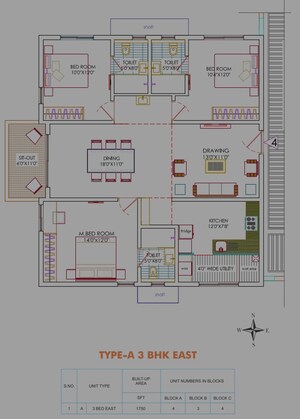Floor Plan in 3 BHK Apartment at Ramky One Odyssey, Narsingi – for Sale