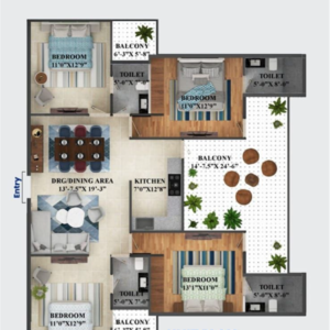 Floor Plan in 4 BHK Apartment at Adore Legend, Sector 84 – for Sale