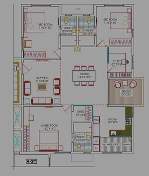Floor Plan in 3.5 BHK Apartment at Ramky One Odyssey, Narsingi – for Sale