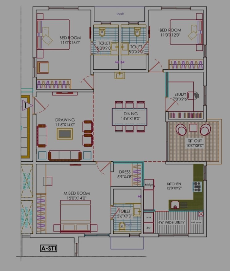 Floor Plan, ramky-one-odyssey 3.5 Bedroom 2160 Sq.Ft. Apartment In Narsingi Hyderabad 8608073